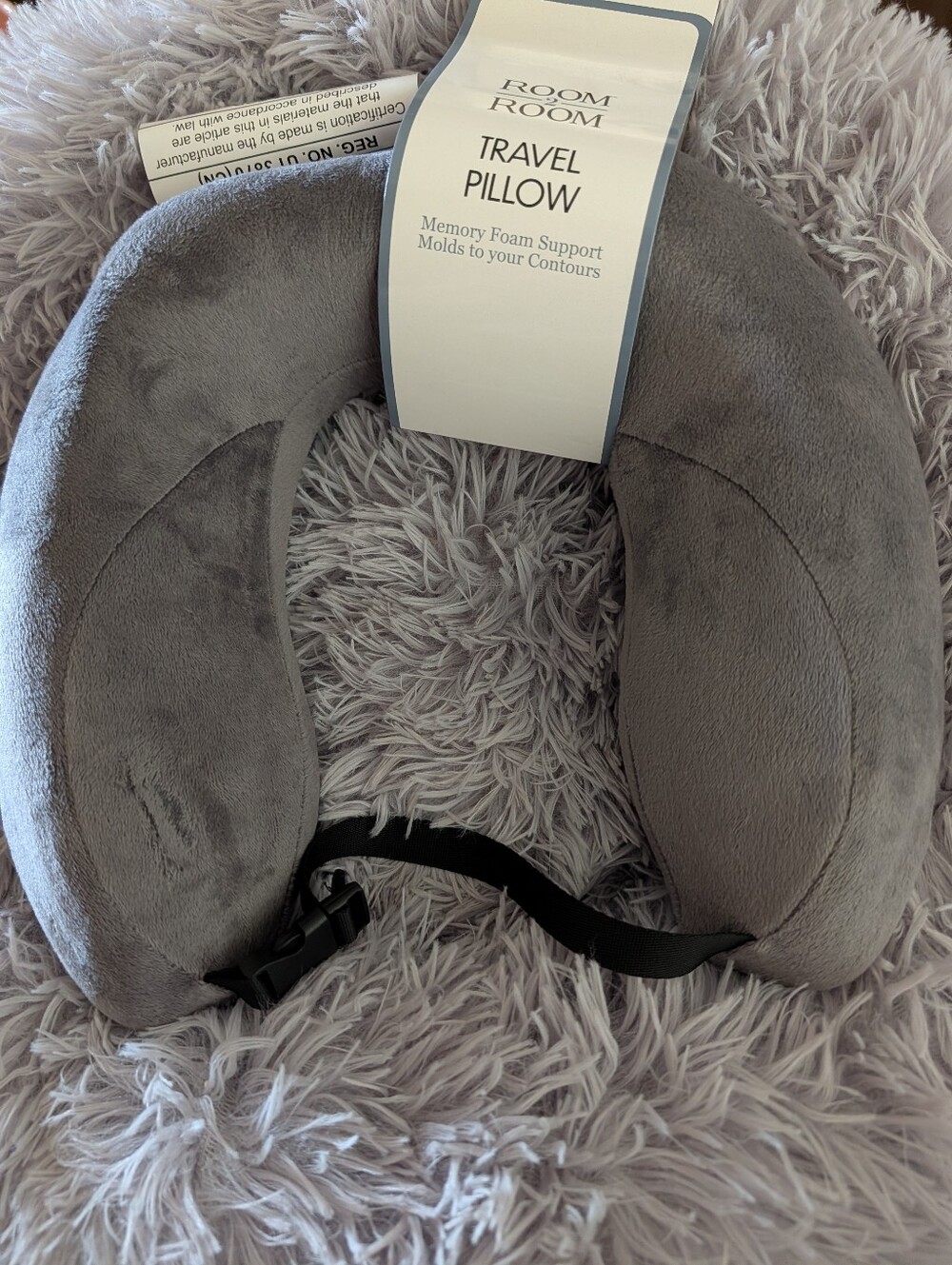 Room Room Gray Memory Foam Travel Neck Pillow